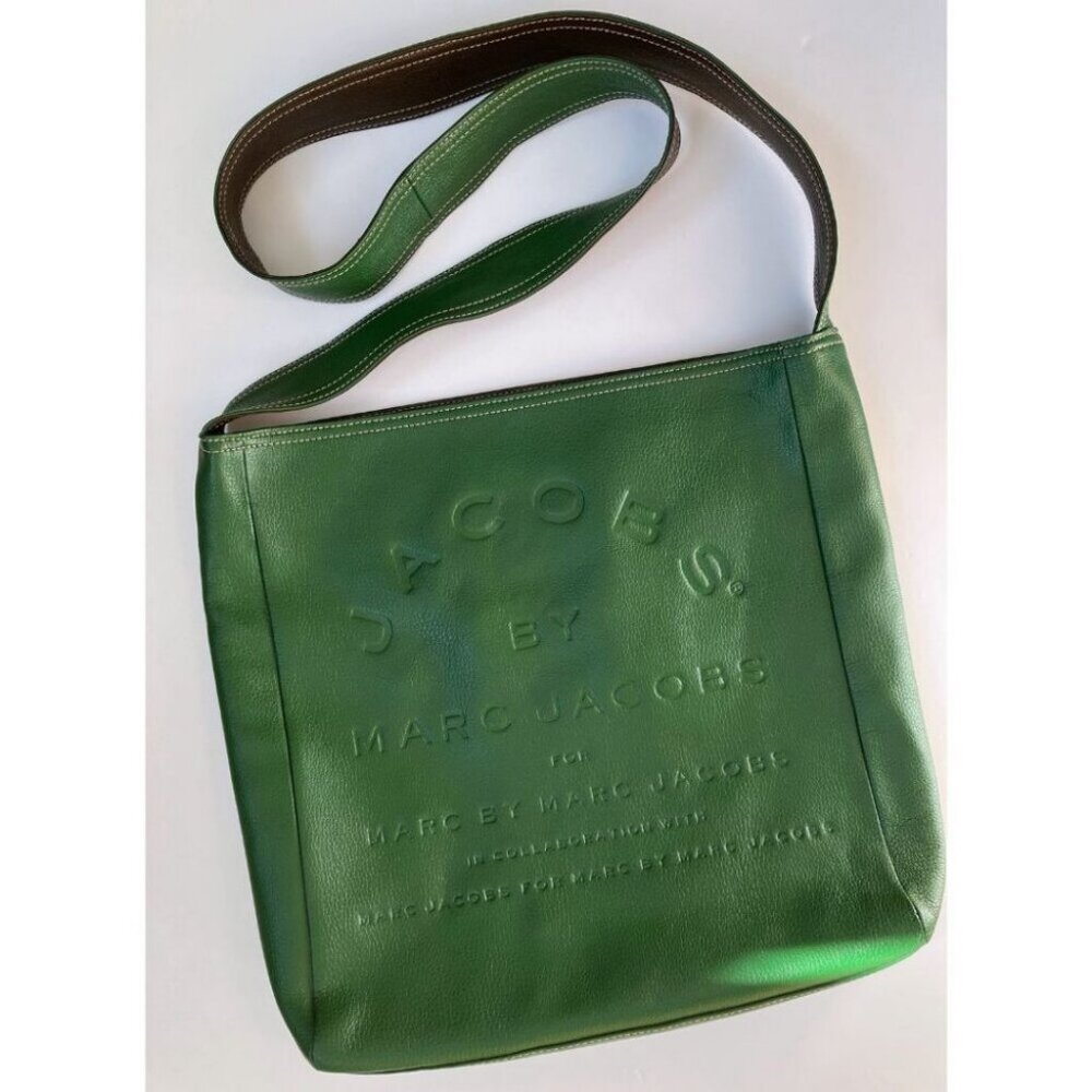 Marc by Marc Jacobs Leather Reversible Tote Bag / Green Brown